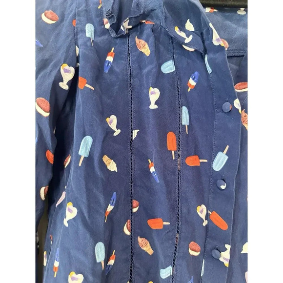 ALICE AND OLIVIA Ice Cream print Ruffle Blouse 100% Silk Size XS 1354 - Picture 6 of 13